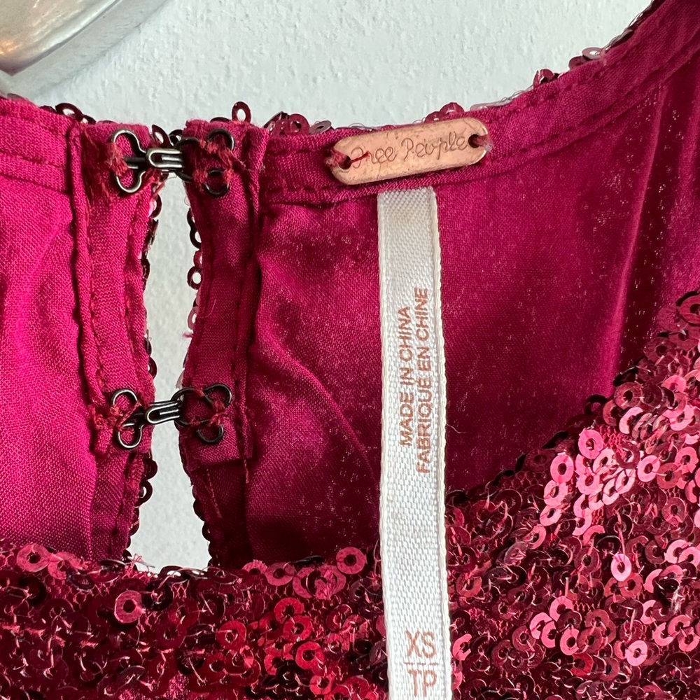 Free People XS/P crimson red sequined party mini dress - Picture 3 of 4